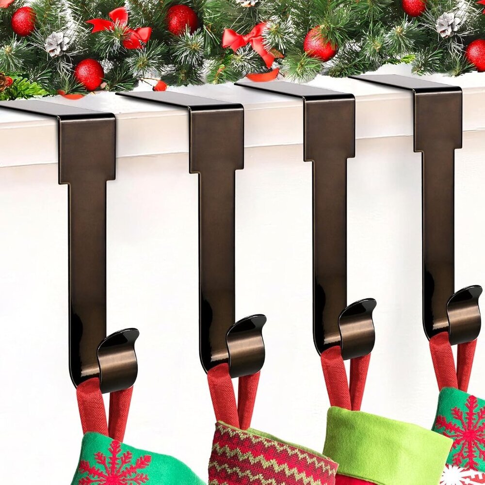 Christmas Stocking Holders for Mantle, 4 Pack Stocking Hangers for Mantel, Non-S